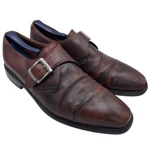 Pronto Uomo Dark Brown Leather Oxfords with Buckle - 12.5” heel to toe - Size 15